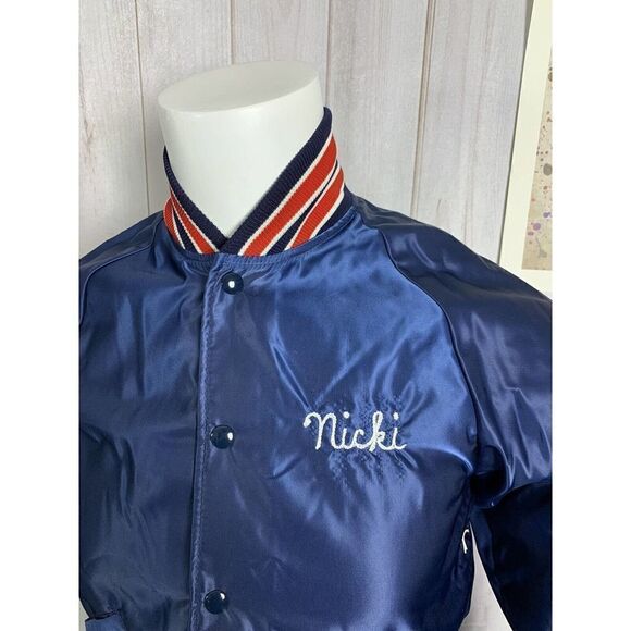 Vintage Butwin Satin Blue Jacket Mens XS Bomber Coat Snap 80s USA - Picture 15 of 16